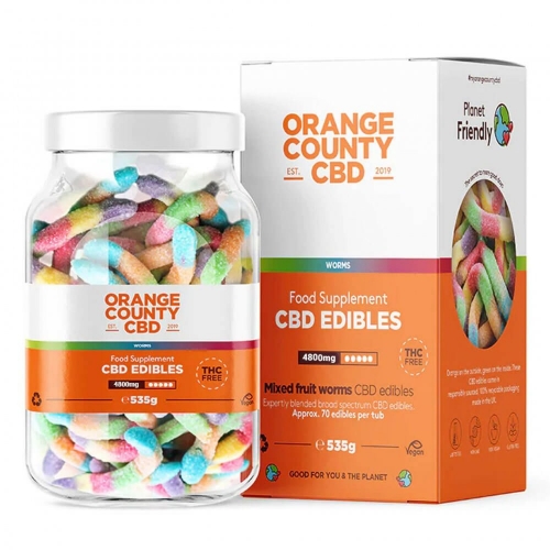 Orange County CBD gumijas tārpi, 70 gab., 4800 mg CBD, 535 g
